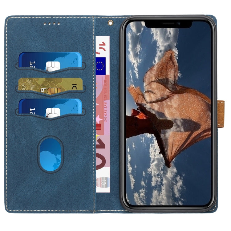 Funda de Cuero para iPhone Xs Max con Costuras en Cuadrícula y Cordón (Azul)