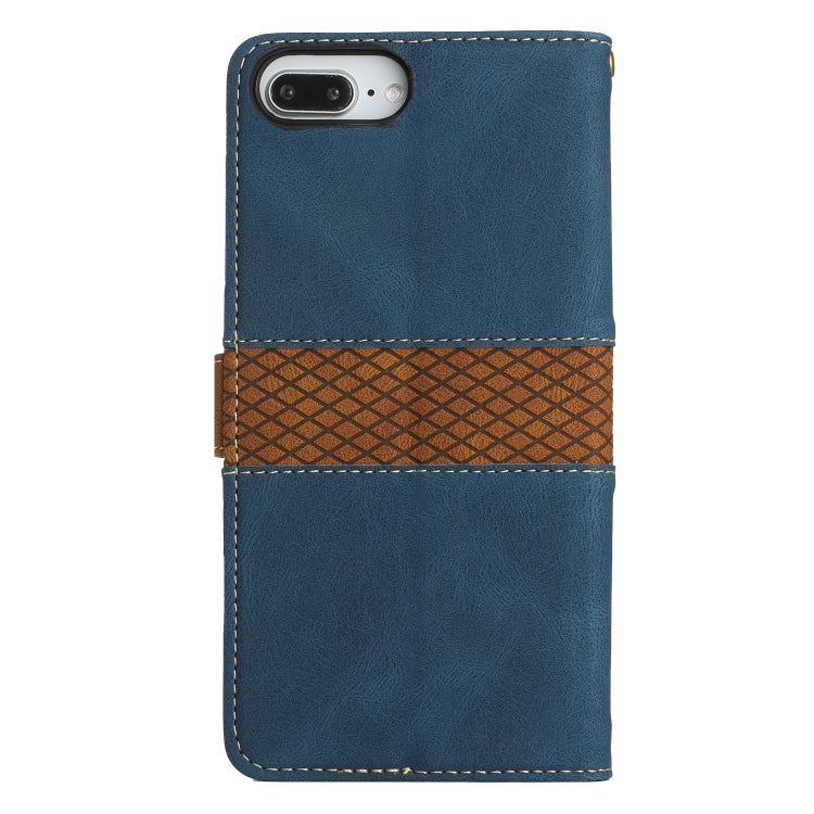 Funda de Cuero para iPhone 8 Plus/7 Plus con Costuras en Cuadrícula y Cordón (Azul)