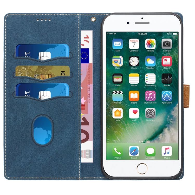 Funda de Cuero para iPhone 8 Plus/7 Plus con Costuras en Cuadrícula y Cordón (Azul)