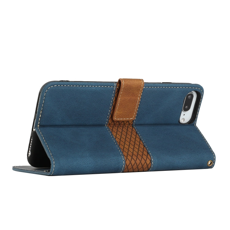 Funda de Cuero para iPhone 8 Plus/7 Plus con Costuras en Cuadrícula y Cordón (Azul)