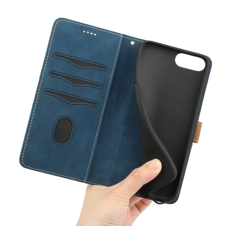 Funda de Cuero para iPhone 8 Plus/7 Plus con Costuras en Cuadrícula y Cordón (Azul)