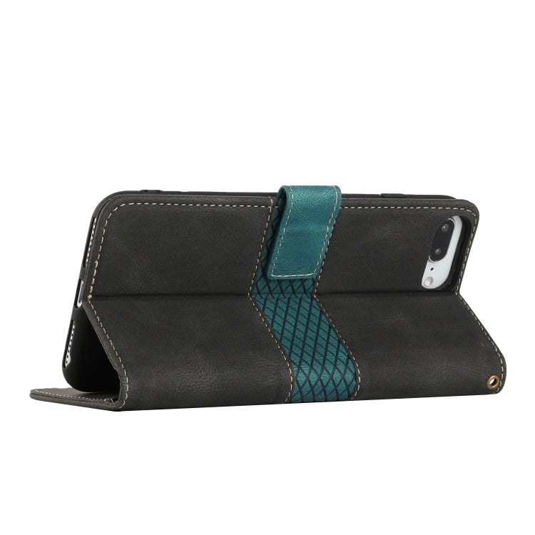 Funda de Cuero para iPhone 8 Plus 7 Plus con Costuras en Cuadrícula y Cordón (Negra)