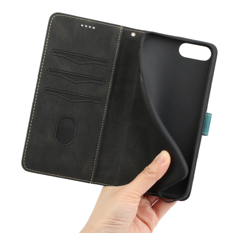 Funda de Cuero para iPhone 8 Plus 7 Plus con Costuras en Cuadrícula y Cordón (Negra)