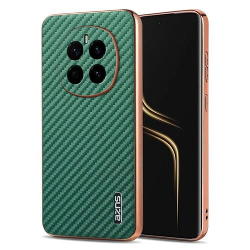 Funda para Teléfono Azns con Textura de Fibra de Carbono y Borde Galvanizado para Honor Magic7 (Verde)