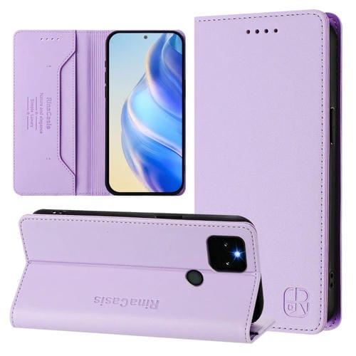Funda de Cuero con Doble Pliegue y Succión Magnética Rfid para Google Pixel 5A Rc01 (Morado Claro)