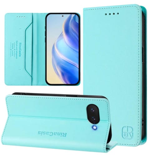 Funda de Cuero con Doble Pliegue y Succión Magnética Rfid para Google Pixel 9A Rc01 (Verde Menta)