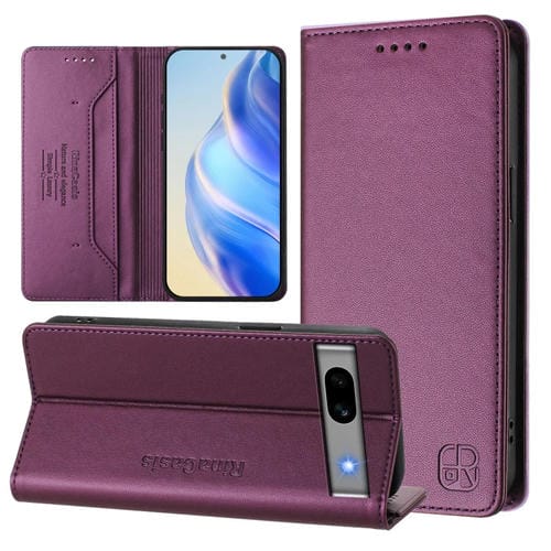 Funda de Cuero con Doble Pliegue y Succión Magnética Rfid para Google Pixel 7A Rc01 (Violeta)