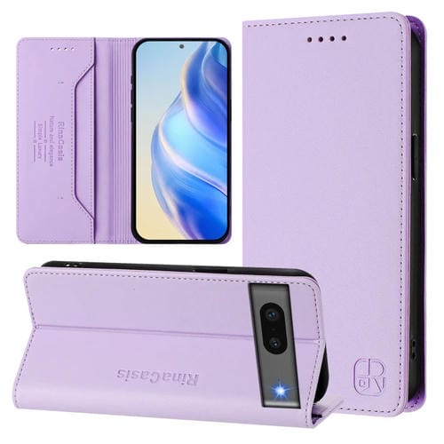 Funda de Cuero con Doble Pliegue y Succión Magnética Rfid para Google Pixel 7 Rc01 (Morado Claro)