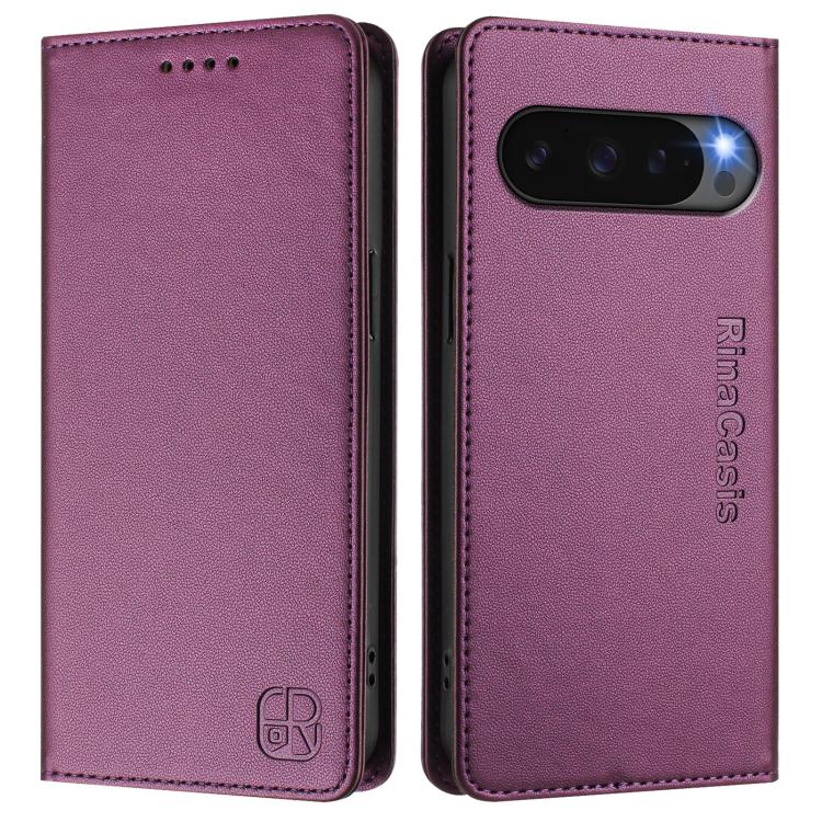 Funda de Cuero con Doble Pliegue y Succión Magnética Rfid para Google Pixel 10/10 Pro 5G Rc01 (Violeta)