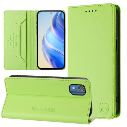 Funda de Cuero Rfid para Nokia C02 Rc01 con Doble Pliegue y Succión Magnética (Verde)