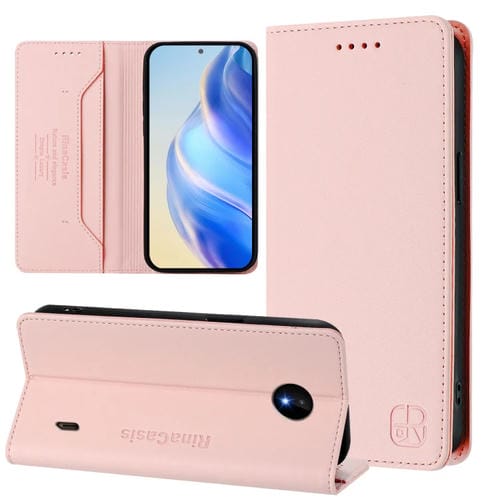 Funda de Cuero con Doble Pliegue y Succión Magnética para Nokia C10/C20 Rc01 (Rosa)