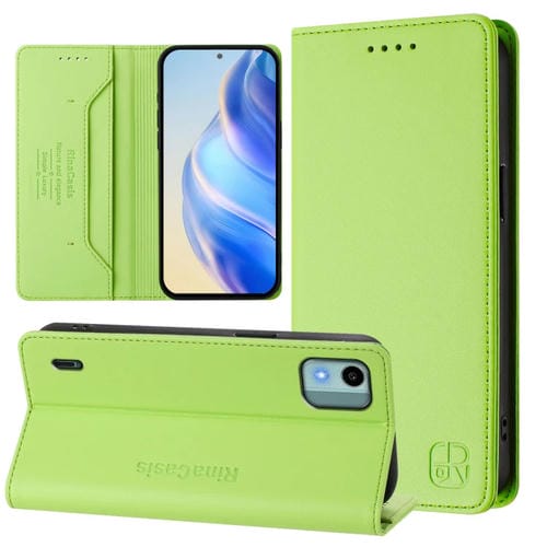 Funda de Cuero Rfid con Doble Pliegue y Succión Magnética para Nokia C12 Rc01 (Verde Hierba)