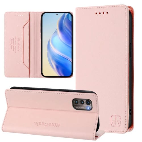 Funda de Cuero con Doble Pliegue y Succión Magnética para Nokia G11/G21 Rc01 (Rosa)