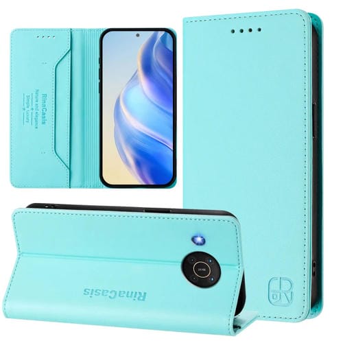 Funda de Cuero con Doble Pliegue y Succión Magnética Rfid para Nokia X20/X10 Rc01 (Verde Menta)