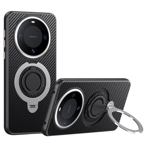 Funda Fibra de Carbono Magsafe Huawei Mate 60 con Soporte Giratorio 360° (Negra y Plateada)