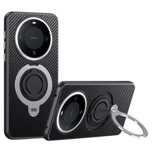 Funda Magsafe Fibra de Carbono con Soporte Giratorio 360° para Huawei Mate 60 Pro/60 Pro+ (Negra y Plateada)