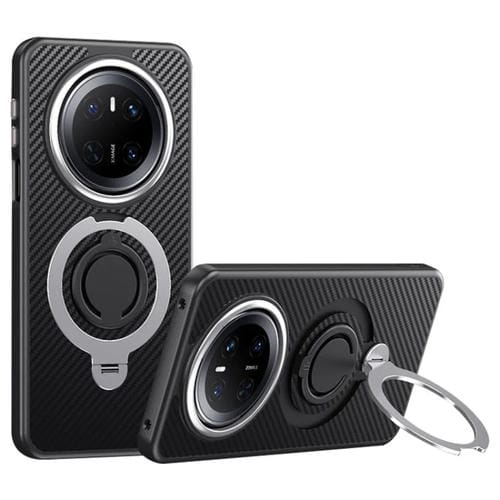 Funda Fibra de Carbono Magsafe Huawei Mate 70 con Soporte Giratorio 360 Grados (Negra y Plateada)