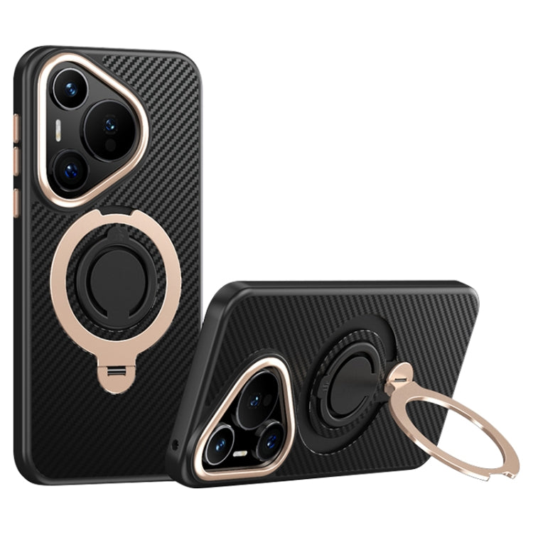 Funda Fibra de Carbono Magsafe Huawei Pura 70 con Soporte Giratorio 360° (Negro y Dorado)