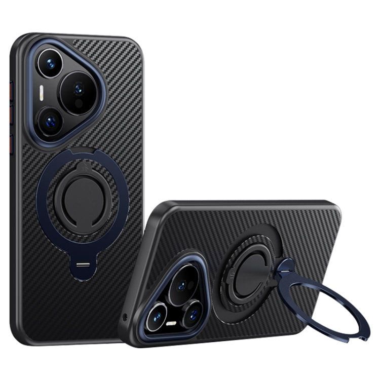 Funda Fibra de Carbono Magsafe para Huawei Pura 70 con Soporte Giratorio 360º (Negro y Azul)
