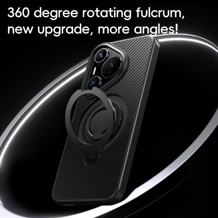 Funda Fibra de Carbono Magsafe Huawei Pura 70 con Soporte Giratorio 360° (Negro)