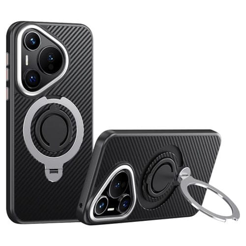 Funda Teléfono Magsafe Fibra de Carbono con Soporte Giratorio 360° para Huawei Pura 70 Pro/70 Pro+ (Negra y Plateada)