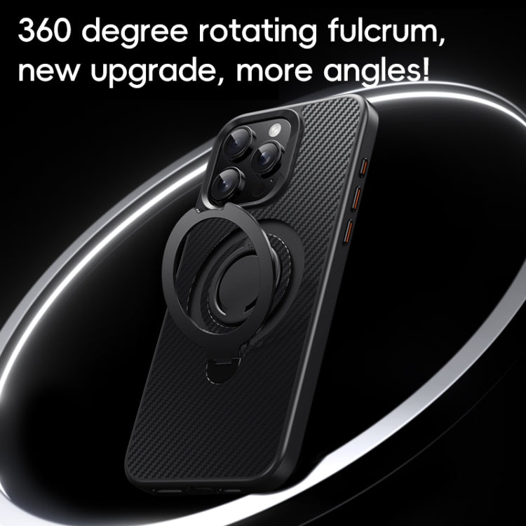 Funda de Teléfono Magsafe Fibra de Carbono para iPhone 13 Pro con Soporte Giratorio de 360 Grados (Negro y Gris)