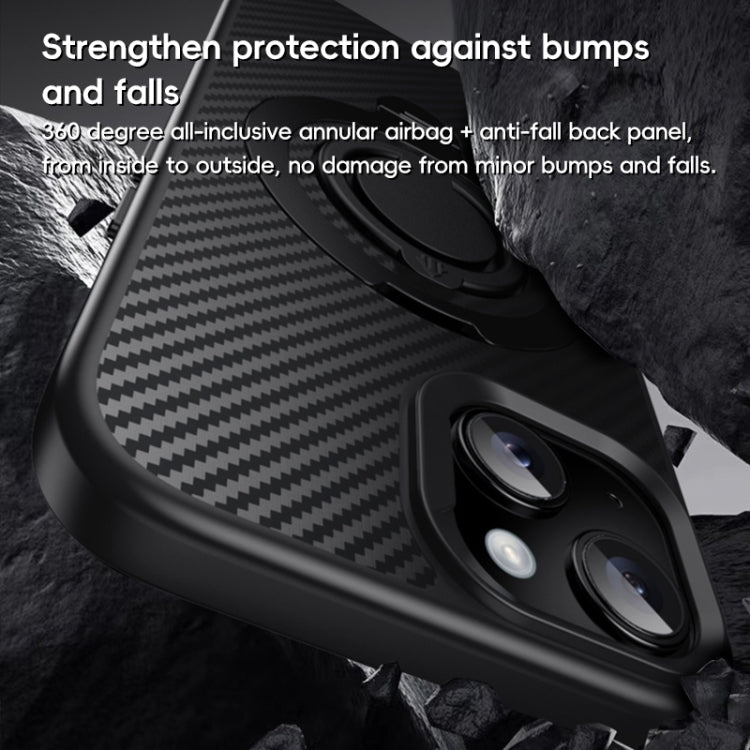 Funda para Teléfono Magsafe Fibra de Carbono iPhone 14/13 con Soporte Giratorio 360 (Negro y Azul)