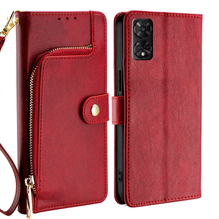 Funda de Cuero con Cremallera para Teléfono TCL 50 5G (Rojo)
