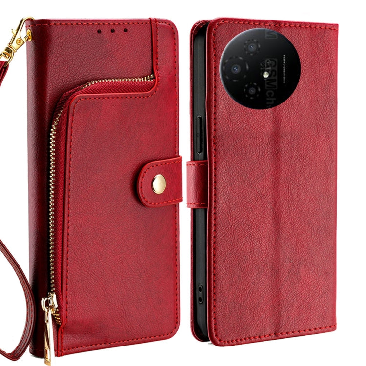 Funda de Cuero con Cremallera para Teléfono TCL 50 XL (Rojo)