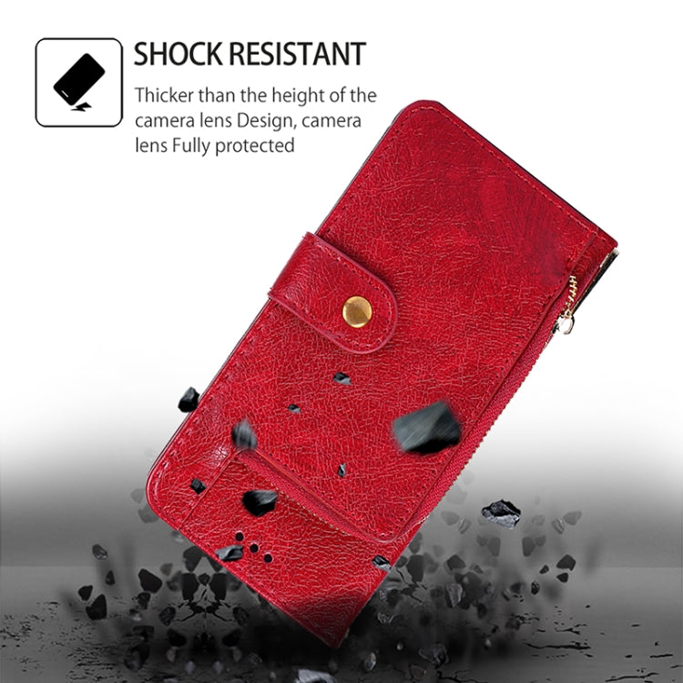 Funda de Cuero con Cremallera para Teléfono TCL 50 XL (Rojo)