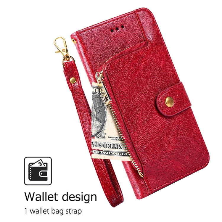 Funda de Cuero con Cremallera para Teléfono TCL 50 XL (Rojo)