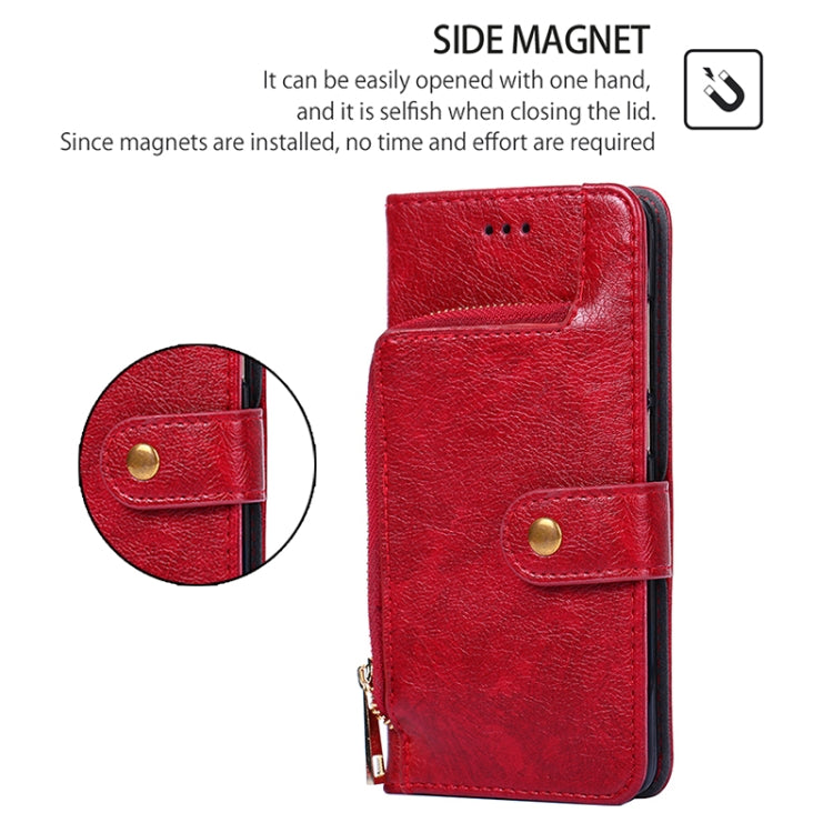 Funda de Cuero con Cremallera para Teléfono TCL 50 XL (Rojo)