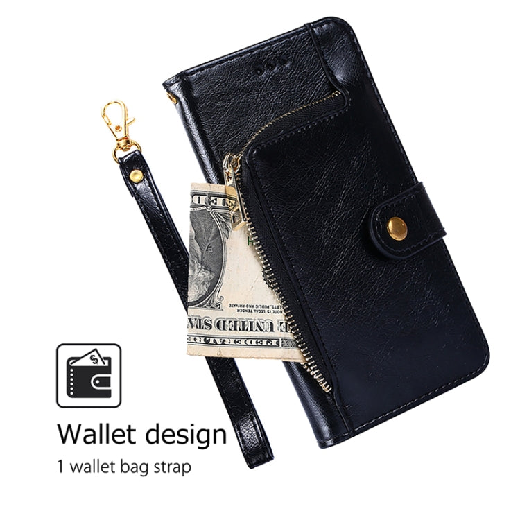 Funda de Cuero con Cremallera para Teléfono TCL 501 4G (Negra)