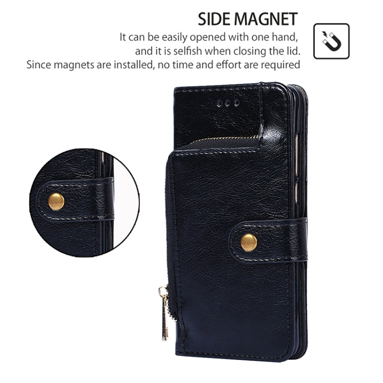 Funda de Cuero con Cremallera para Teléfono TCL 501 4G (Negra)