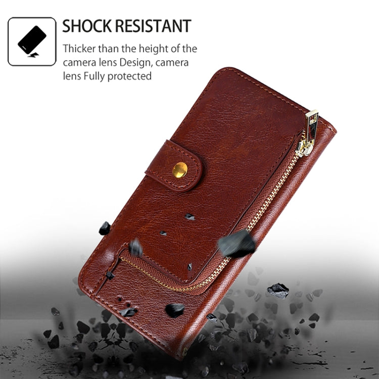 Funda de Cuero con Cremallera para Teléfono TCL 502 (Marrón)