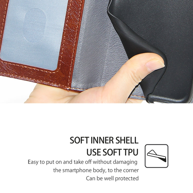 Funda de Cuero con Cremallera para Teléfono TCL 502 (Marrón)