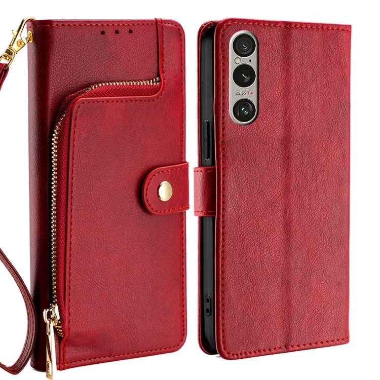 Funda de Cuero con Cremallera para Teléfono Sony Xperia 1 Vi (Rojo)