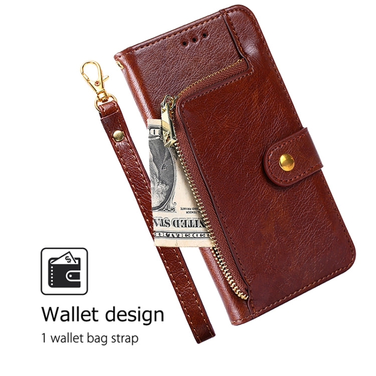 Funda de Cuero con Cremallera para Teléfono Fujitsu Arrows We2 Plus (Marrón)