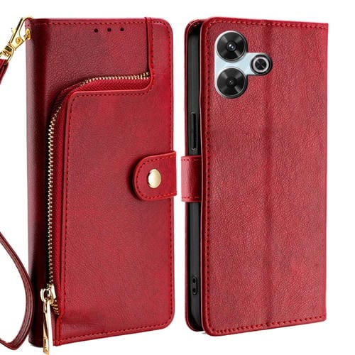 Funda de Cuero con Cremallera para Redmi 13 4G (Roja)