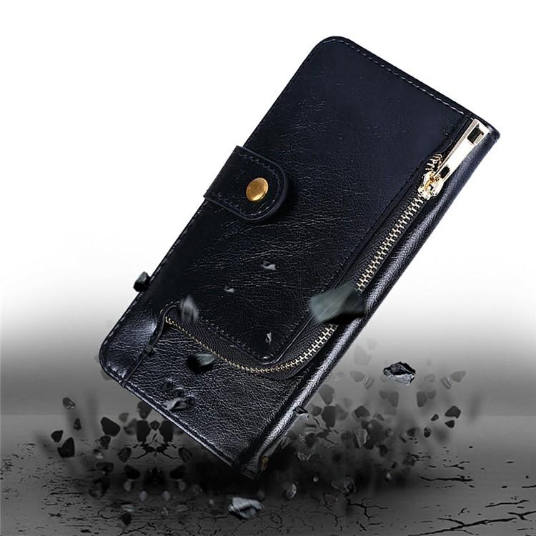 Funda de cuero con cremallera para Redmi Note 14S 4G (negra)