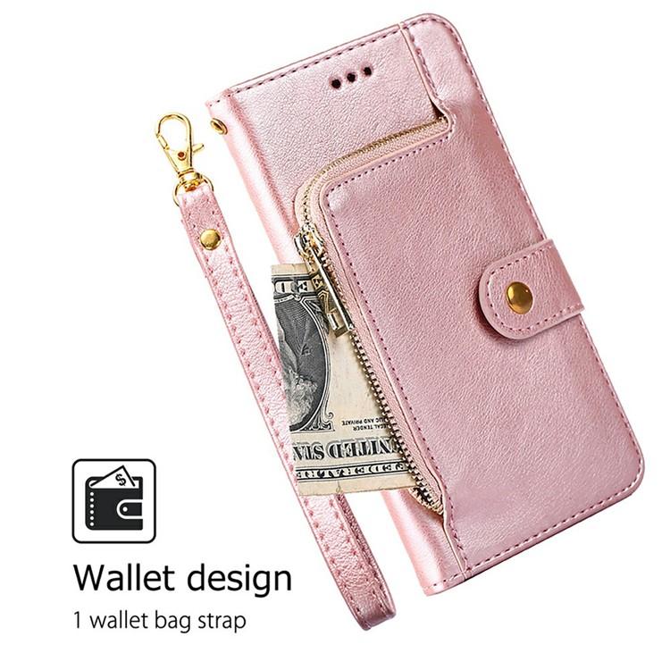 Funda de cuero con cremallera para Redmi Note 14S 4G (oro rosa)