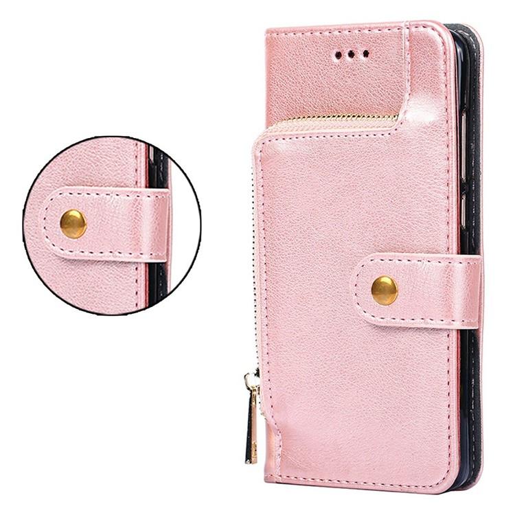 Funda de cuero con cremallera para Redmi Note 14S 4G (oro rosa)