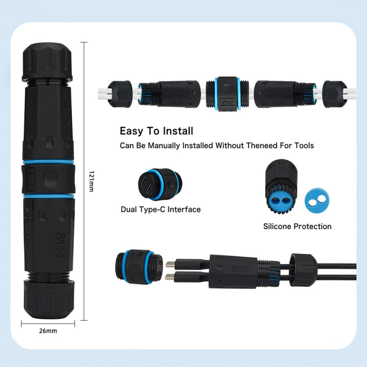 Adaptador de Acoplador Impermeable para Exteriores M20 con Conector Recto Tipo C de Dos Puertos y 10 Gbps