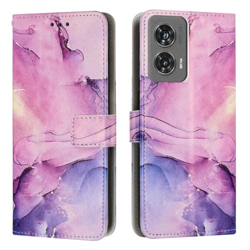 Funda de Cuero con Patrón Mármol para Motorola Moto G85/S50 Neo (Morado)