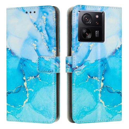 Funda de Cuero con Patrón de Mármol Pintado para Xiaomi 13T/13T Pro (Azul y Verde)