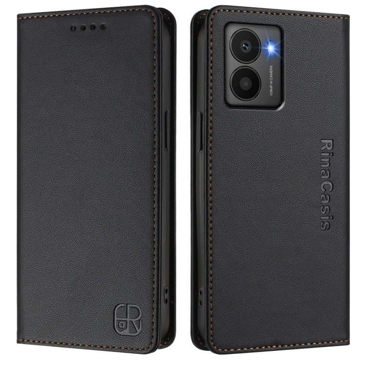 Funda de Cuero Rfid con Succión Magnética y Doble Pliegue para Teléfono Hmd Fuison Rc01 (Negro)