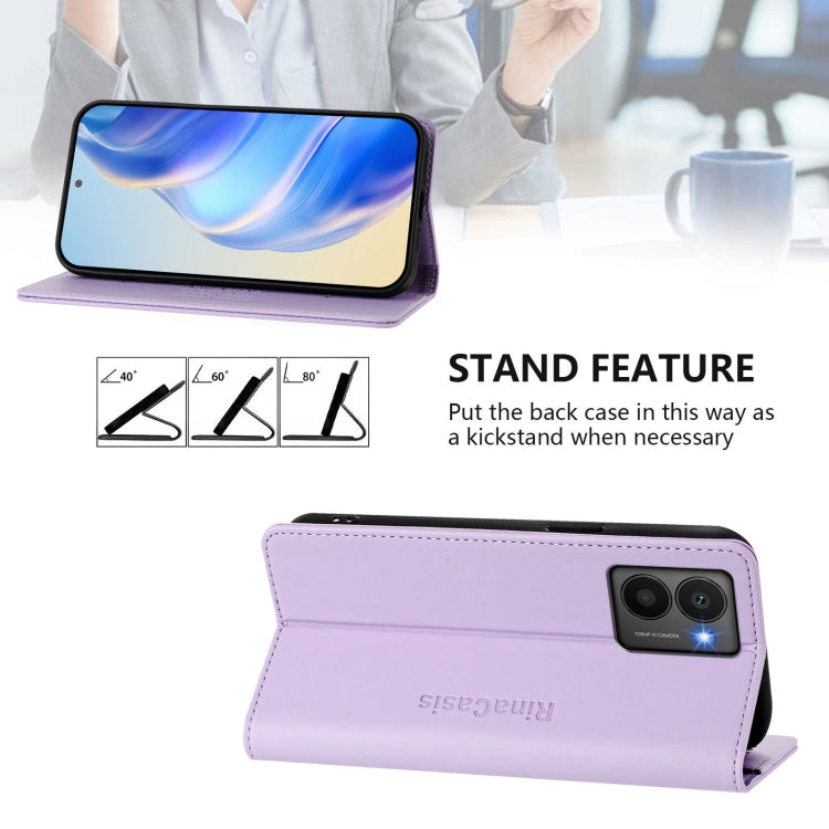 Funda de Cuero Rfid con Succión Magnética y Doble Pliegue para Teléfono Hmd Fuison Rc01 (Morado Claro)