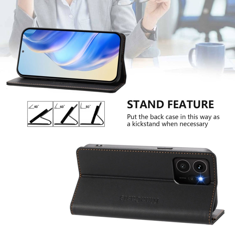 Funda de Cuero Rfid para Teléfono Hmd Skyline Rc01 con Doble Pliegue y Succión Magnética (Negro)