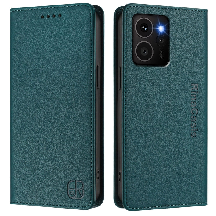 Funda de Cuero Rfid con Succión Magnética y Doble Pliegue para Teléfono Hmd Skyline Rc01 (Verde Oscuro)
