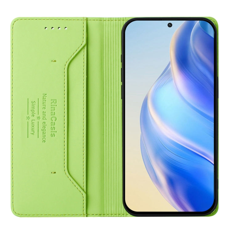 Funda de Cuero con Doble Pliegue y Succión Magnética RFID para TCL 50 5G y Xe Nxtpaper 5G (Verde Hierba)